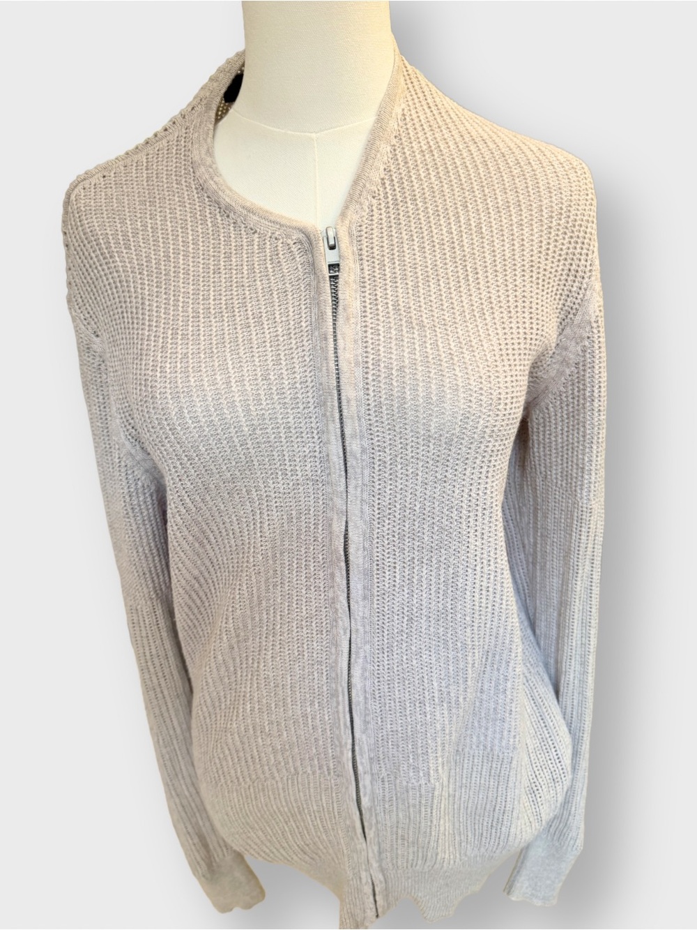 AllSaints Metz Ribbed Knit Full Zip Cardigan Sweater Grey Size Small